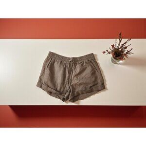 Love Tree Linen Blend Shorts Women’s L –Brown Casual Rolled Hem Drawstring Waist